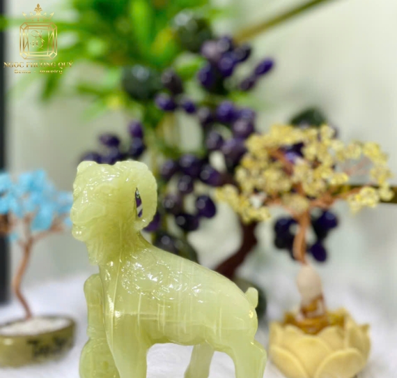 Tượng Dê Phong Thuỷ 15cm – Đá Onyx Xanh Tự Nhiên – Chiêu Tài, Bình An