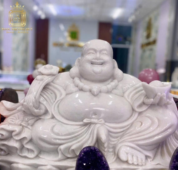 Tượng Phật Di Lặc cẩm thạch trắng 70kg
